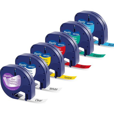 12mm x 4m Compatible avec Dymo LetraTag Ruban Plastique Cassette (1/5)