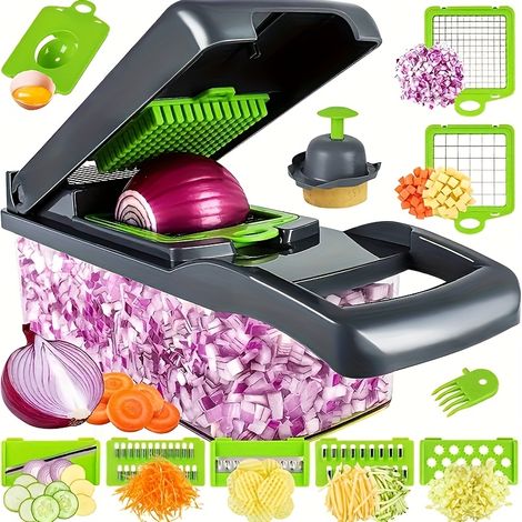 PEEJAA 1+15pcs Multi-Functional Kitchen Tool Set Including Manual Vegetable Chopper, Fruit Slicer, Food Grater, Onion Chopper, And Potato Chopper, Complete with Containers, Perfect for Grilling And Ou (1/5)