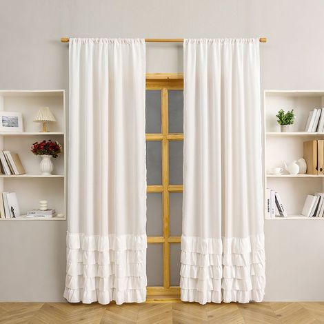 Rideau blanc à volants pour chambre – style rétro chic – 100×60 cm – lot de 2 panneaux – décoration pour salon et chambre d’enfant (1/5)