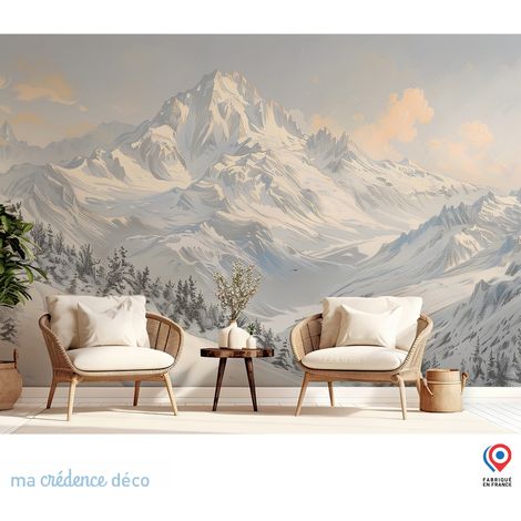 Papier peint : Mont-blanc et soleil, Aquarelle 2 - Intissé - L.300 x H.280 cm (1/5)