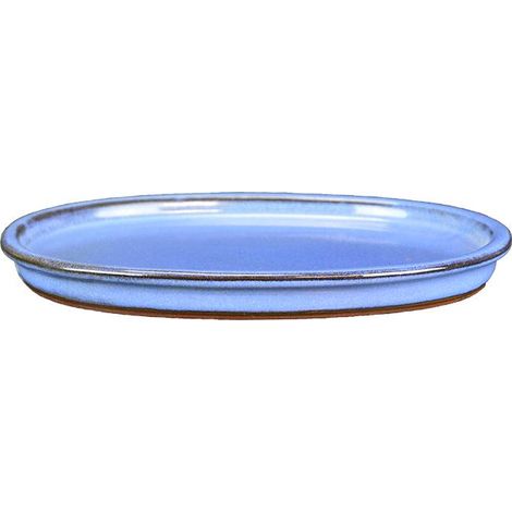 Sottovaso per bonsai ovale in gres smaltato blu 17x12x1 cm - BM4S