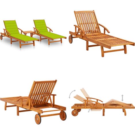 Chaises longues lot de 2 avec table et coussins Acacia solide - Chaise Longue - Mobilier De Jardin - Transats - Salon De Jardin - Meubles De Jardin - Home & Living (1/5)
