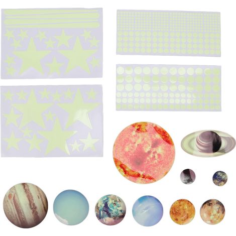 14 autocollants muraux planètes lumineuses, étoiles phosphorescentes, système solaire miniature pour chambre d'enfant. (1/5)