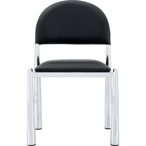 Set di 2 sedie da pranzo moderne in PU nero, gambe metalliche cromate, 80 cm (1/5)