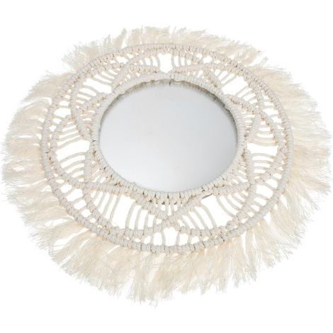 Miroir Suspendu en Tapisserie Tissée Beige Style Bohème en Coton Pratique Miroir Haute Définition pour Salle de Bain ou Dressing Décoratif (1/5)