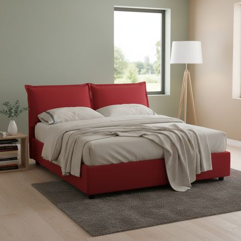 Talamo Italia Letto matrimoniale Teresa, Letto contenitore con rivestimento in tessuto, 100% Made in Italy, Apertura frontale, con materasso Cm 140x200 incluso, Rosso, con imballo rinforzato (1/5)