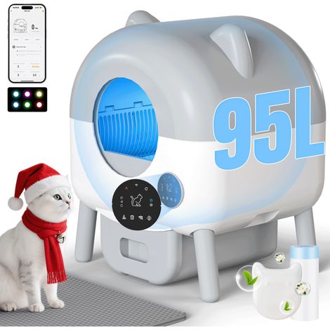 Devoko – Litière autonome pour chat 95L – Contrôle par application – Nettoyage automatique – Pour chats jusqu'à 12 kg – Poubelle extra-large (1/5)