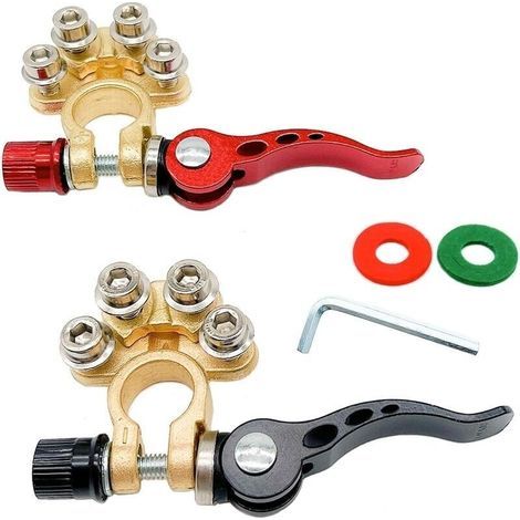 Connecteur de Borne de Batterie de Voiture à Dégagement Rapide Positif et Négatif Battery Terminal - 2 Pièces Cosse Batterie pour Voitures, Camions, Autobus - rouge et noir-LIAIKI (1/5)