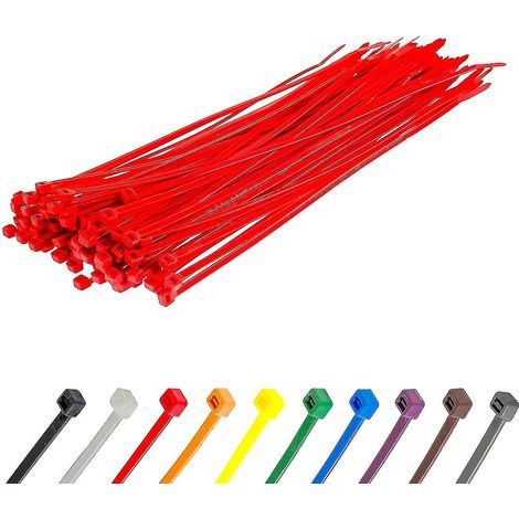 Lange, robuste silberne Kabelbinder, 370 mm x 4,8 mm, 100er-Packung, aus hochwertigem Nylon, 300 mm x 4,8 mm Reißverschluss, rot