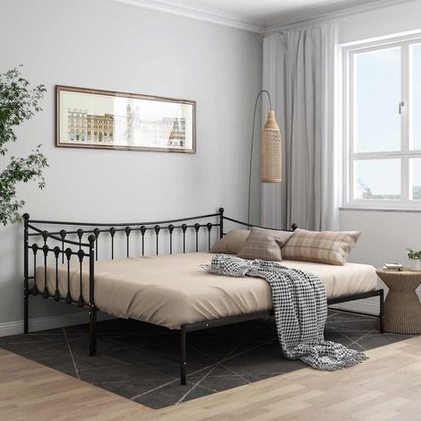 Canapé-lit extensible 90 x 200 cm en métal noir avec sommier à lattes, sans matelas - PANGIVO (1/5)