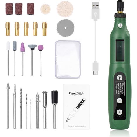 Machine à polir à 5 vitesses avec mini-meuleuse électrique légère, perceuse électrique rechargeable par USB, kit utilitaire, outil de meulage multifonctionnel (vert) (1/5)