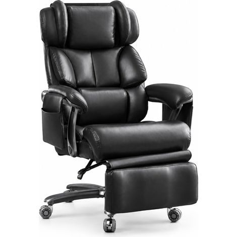 Chaise de bureau ergonomique inclinable en PU avec massage, chauffage et repose-pieds (1/4)