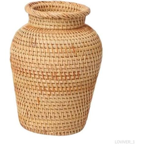 Vase décoratif - KZQ - Rotin - 20.5cm x 11cm - Blanc - Style Campagne (1/4)