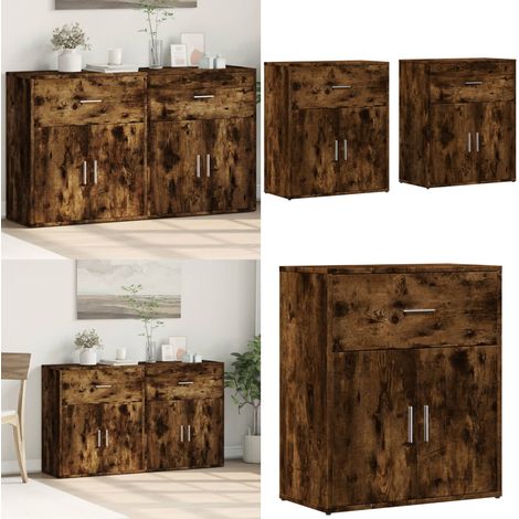 Buffets 2 pcs chêne fumé 60x31x70 cm bois d'ingénierie - Buffet - Armoire De Rangement - Meuble De Rangement - Cuisine - Bois D'ingénierie - Home & Living (1/5)