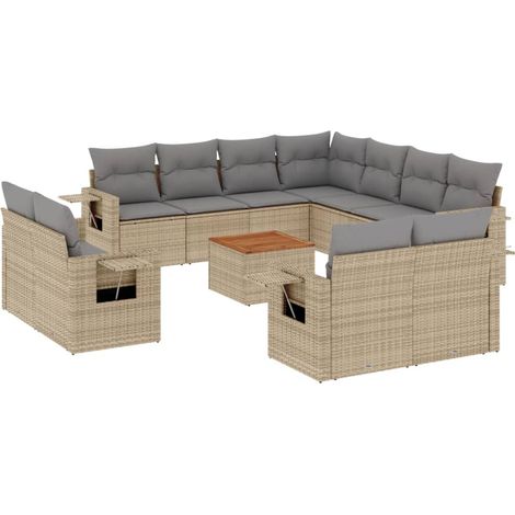 vidaXL Set Divani da Giardino 12 pz con Cuscini Beige in Polyrattan (1/5)