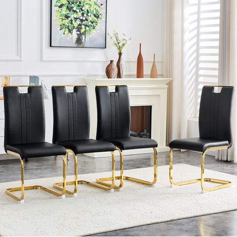 Set di 4 sedie nere in PU dal design moderno e minimalista, facili da pulire, con piedini antiscivolo (1/5)