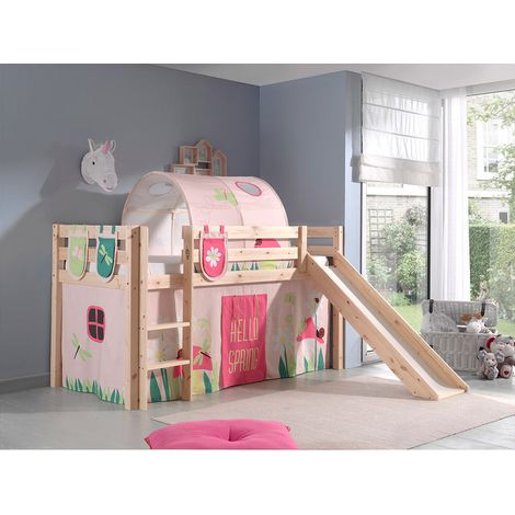 Cama de media altura 90x200 con tobogán, somier y funda Spring Vipack Pino - Madera (1/4)