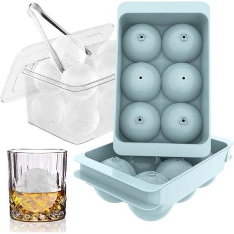 Vaschette per cubetti di ghiaccio rotonde grandi per congelatore, facili da riempire e rimuovere, per cocktail al whisky e bourbon (4,8 cm x 6 palline - Blu/Confezione da 2) (1/4)