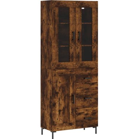 Buffet,Bahut,Meuble de Rangement haut Chêne fumé 69,5x34x180 cm Bois d'ingénierie CFW84801 (1/5)