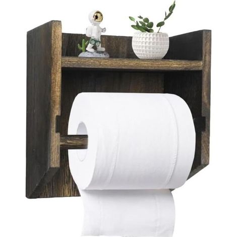 Bardusch-Dérouleur Papier WC - Bois - Rétro - Support Mural - Étagère de Rangement - Sans Perçage (1/4)
