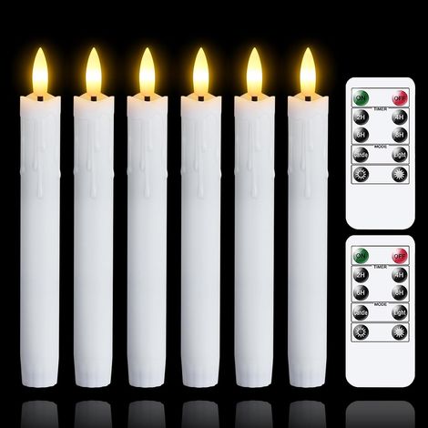 Flammenlose LED-Kerzen – 6er-Set – Kunststoff in Wachsoptik – Fernbedienung und Timer – Fenster- und Innendekoration – Weiß, 19 cm (1/5)