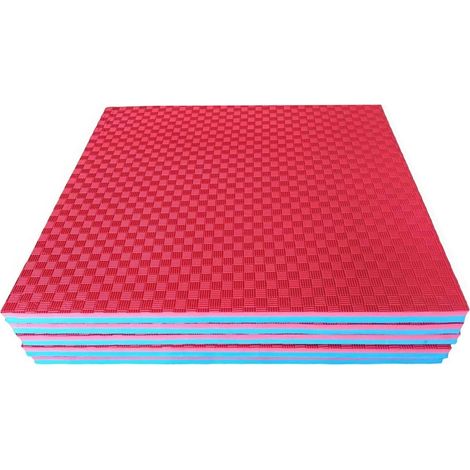 Tapis puzzle rouge/bleu 4 cm - 104x104 cm par dalle - Lot de 5 dalles avec bordures