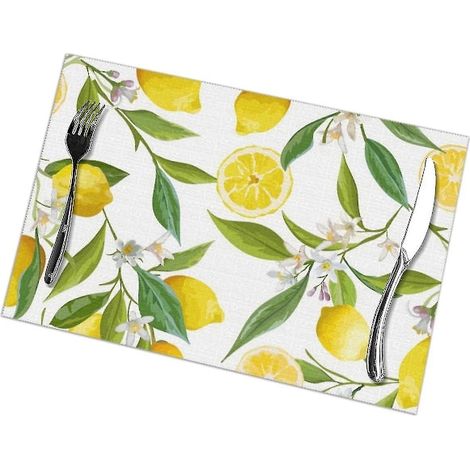 Set aus Tischsets mit Zitronenmuster für den Esstisch, Küchenaccessoires, Untersetzer, Weinuntersetzer