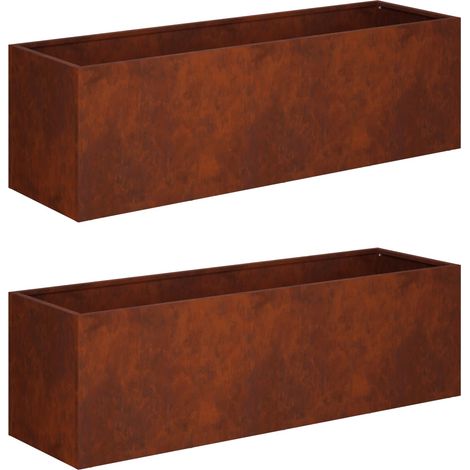 Garden Planter 2 pcs Rusty 100 x 30 x 30 cm Weathering Steel vidaXL