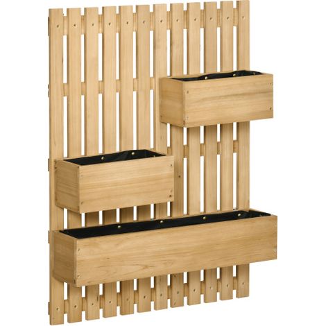 Jardinière avec treillis carré potager mobile en bois massif idéal pour terrasse et balcon couleur naturelle 60x16x80cm