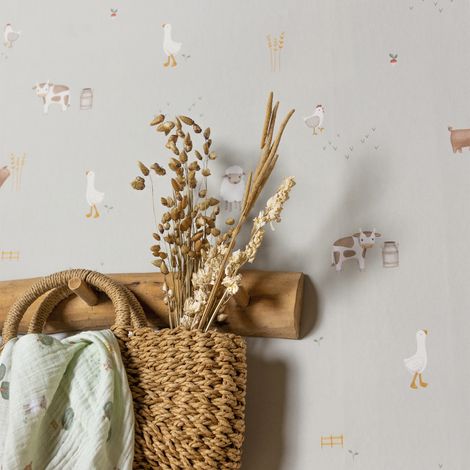 Papier peint intissé Little Farm 1000 x 53cm Marron, vert, blanc