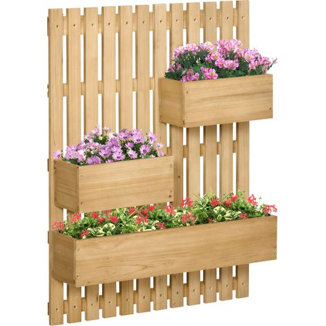 Fioriera da Esterno Verticale 60x16x80 cm Con 3 Vasi in Legno Rimovibili