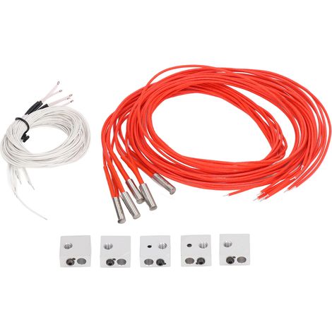 Kit de 5 pièces pour tête d'impression 3D MK7/MK8 : bloc chauffant en aluminium, thermistance 100K, câble de 1 m, cartouche chauffante 24 V 40 W (1/5)