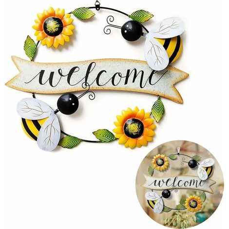[NIEMALS VERWENDET] Metall-Willkommensschild mit Sonnenblumen- und Bienenmuster, Willkommensschild für den Garten, für Bar, Café, Geschäft, Türdekoration, Außenbereich, Hof, Veranda, Terrasse, Balkon,