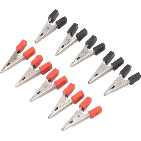 Lot de 20 pinces crocodiles rouges et noires, ouverture de 1 cm, pinces de test électriques en acier inoxydable pour câbles de batterie (1/5)