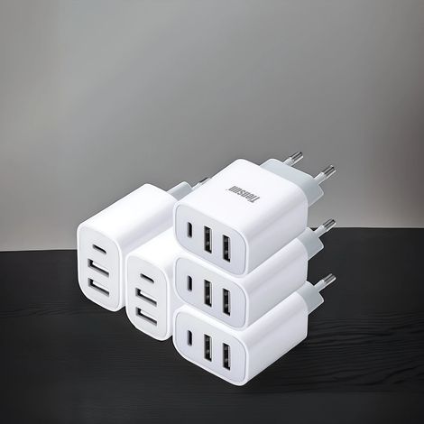 Chargeur 3-en-1 USB-A+C QC PD à 3 ports Adaptateur secteur TIENSUN à charge rapide avec interfaces multiples, prise 220-240 V (1/5)