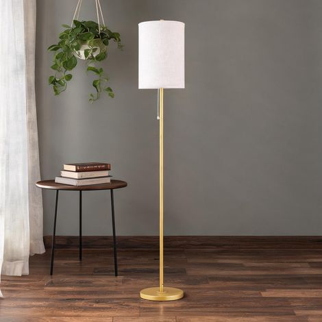 Lampe sur pied avec abat-jour en lin blanc cassé et base en acier (1/5)