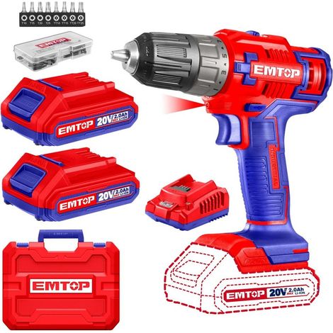 EMTOP Taladro Atornillador sin Cable 45 Nm 20 V 2 Baterías 2,0 Ah (1/5)