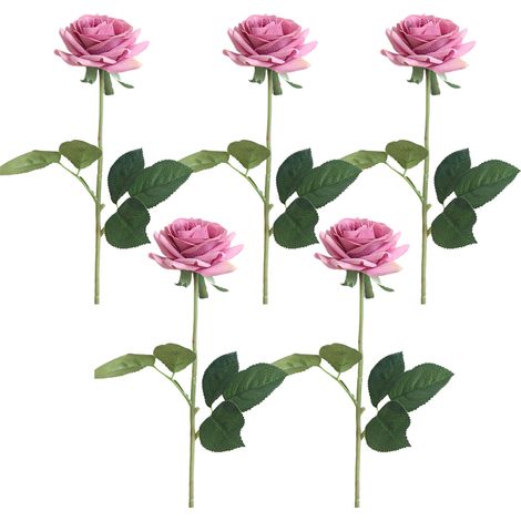 Bouquet de 5 roses artificielles à longues tiges, idéal pour les compositions florales de mariage, les fêtes, la décoration de la maison et de la cuisine. (1/5)
