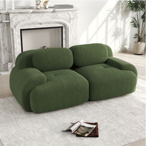 Petit Canapé 208x103x75cm Velours Côtelé - Canapé 2 Places - Loveseat Sans Cadre Mousse 32D Ergonomique Antidérapant Vert (1/5)