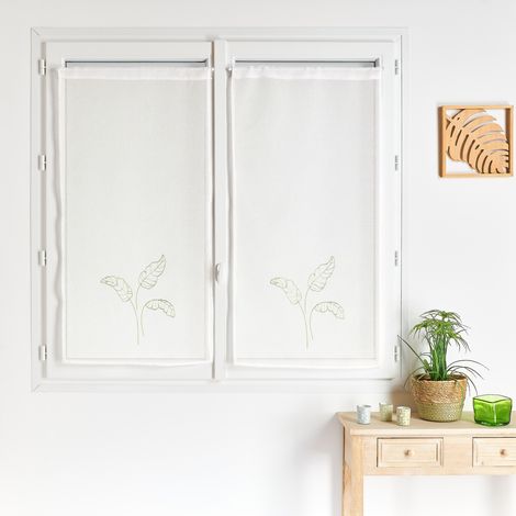Paire voilages motif feuilles bananes Vert 60x120 cm (1/2)