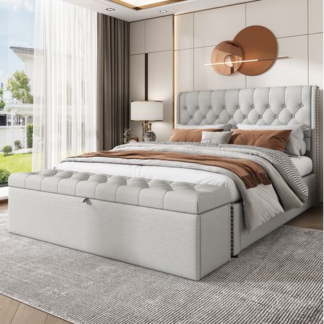 möbel aufbewahrungsmöbel Bank Stauraum Leinen 141 cm OKMYHOME (1/5)