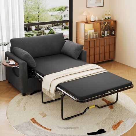 Canapé-lit 2 places avec couchage,port USB,table de chevet pliante,matelas et accessoires complets,pour salon et appartement,couleur gris.