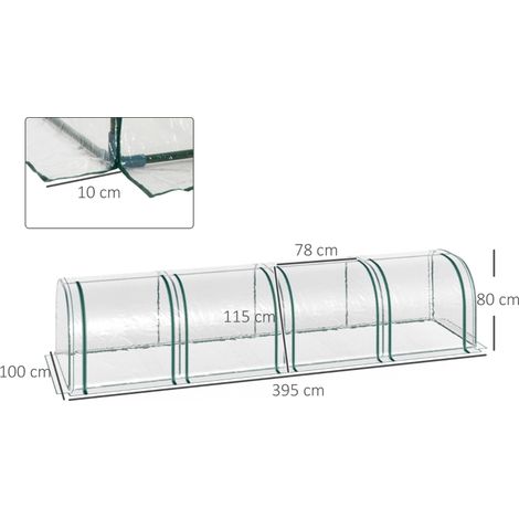 Serre tunnel portable 4x0,9x0,75m PVC imperméable anti-UV, 4 portes zippées pour potager (1/3)