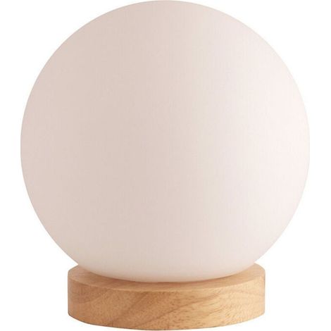 Lampe de table minimaliste nordique créative boule de verre blanche lampe de chevet en bois lampe de lecture de protection des yeux avec interrupteur éclairage décoratif lampe de nuit (rond) (1/5)