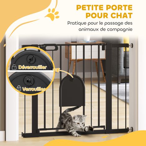 Barrière de sécurité animaux avec porte fermeture automatique système de double verrouillage, acier noir (1/5)