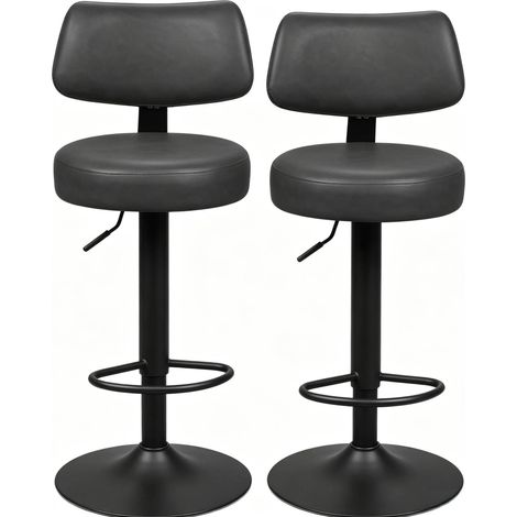 Pack de 2 taburetes de bar ajustables en altura de piel sintética y metal color antracita (1/5)