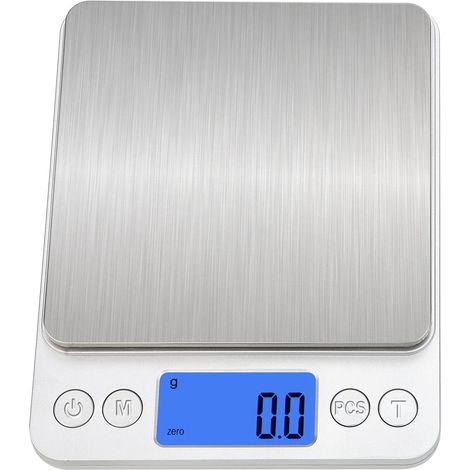 (Poids maximal 5 kg) Balance de cuisine rechargeable en acier inoxydable avec fonction de comptage, fonction tare facile et écran rétroéclairé haute définition. (1/5)