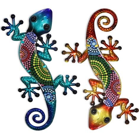Lot de 2 décorations murales Gecko en métal de 38,1 cm en Forme de lézard à Suspendre pour Jardin, clôture, Maison (1/4)