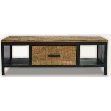 Induse Coffee Table 1 Drawer - Mango Wood/Iron - L60 x W120 x H41 cm - PP Sawn Finish