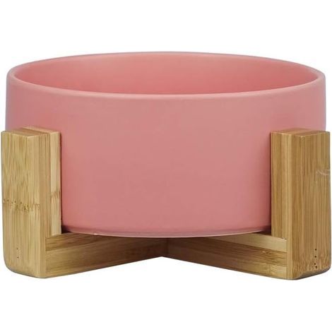 Rose Pet Gamelles pour Chien et Chat Gamelles Chien Chat Céramique Support Bambou -Va au Lave-Vaisselle et Facile à Nettoyer (1/5)